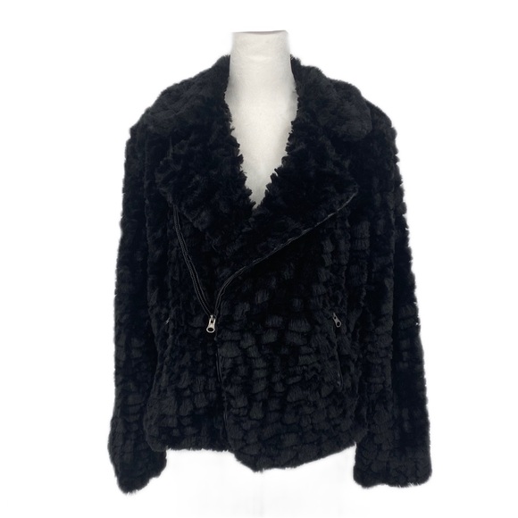 Adrienne Landau Jackets & Blazers - Adrienne Landau Black Faux Fur Moto Jacket